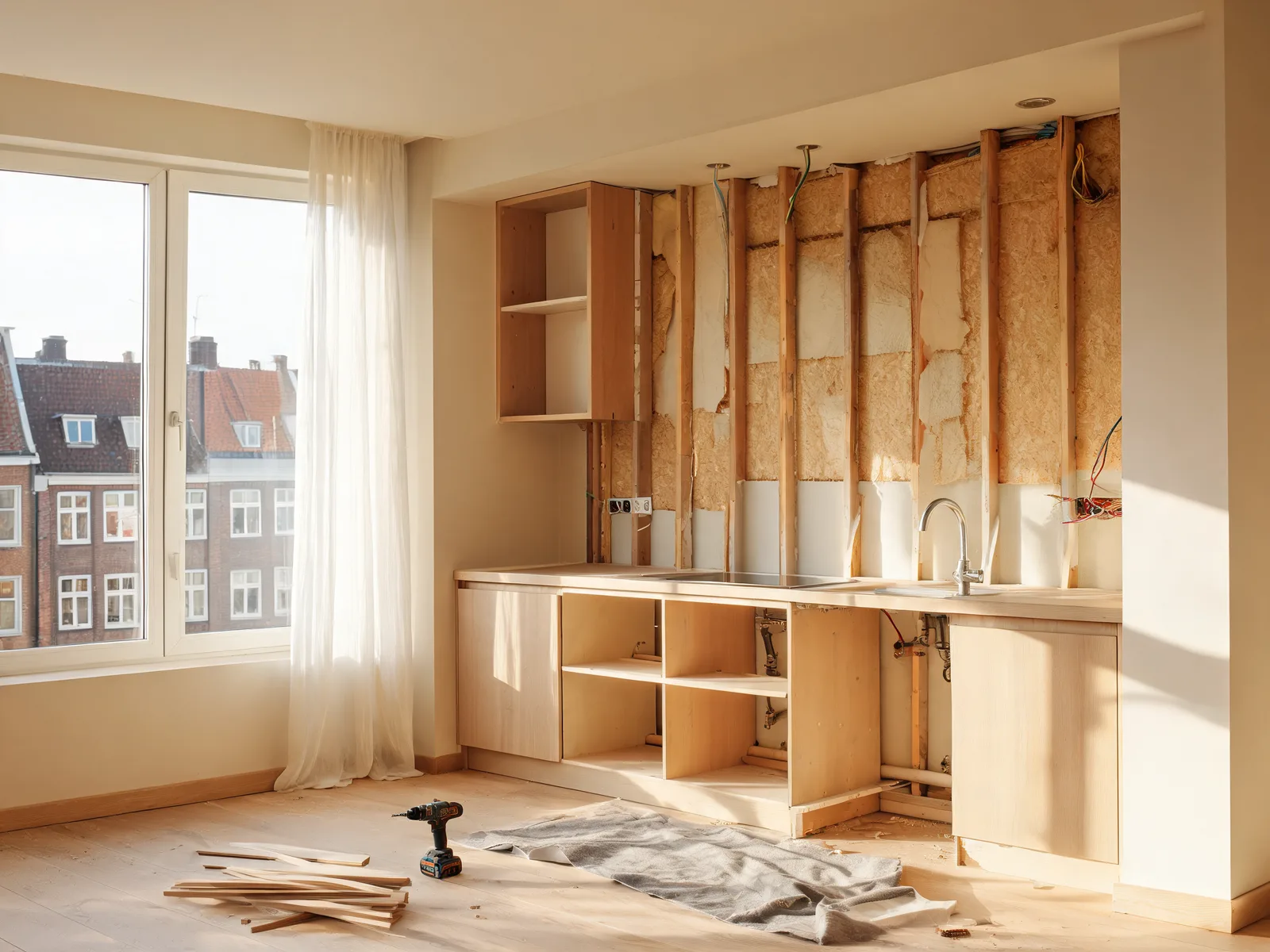 Detalje af køkkenrenovering med nye fliser og bordplade i København