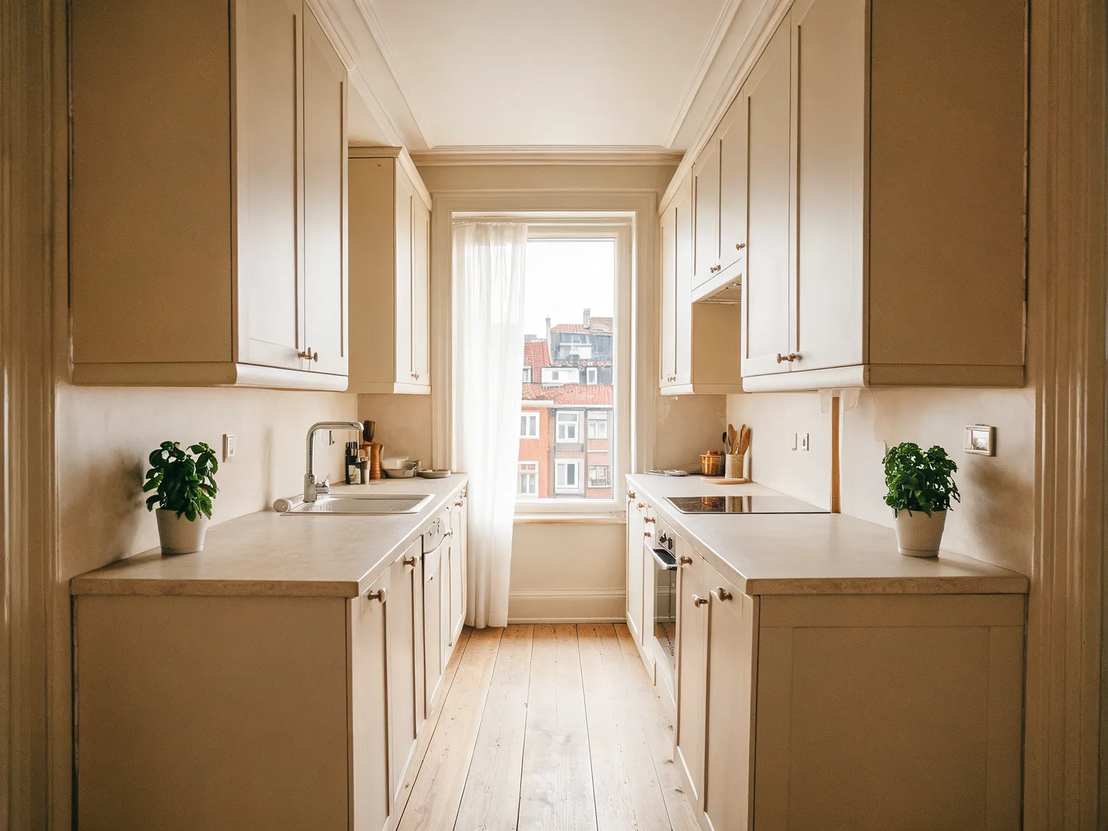 Detalje af nye køkkenskabe og bordplade i København